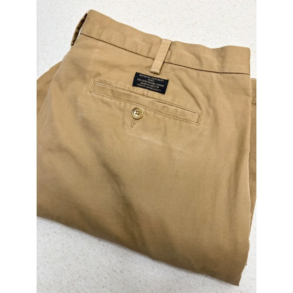 Banana Republic Gavin Chino Khaki Tan Straight Leg Cotton Pants Mens 38x32